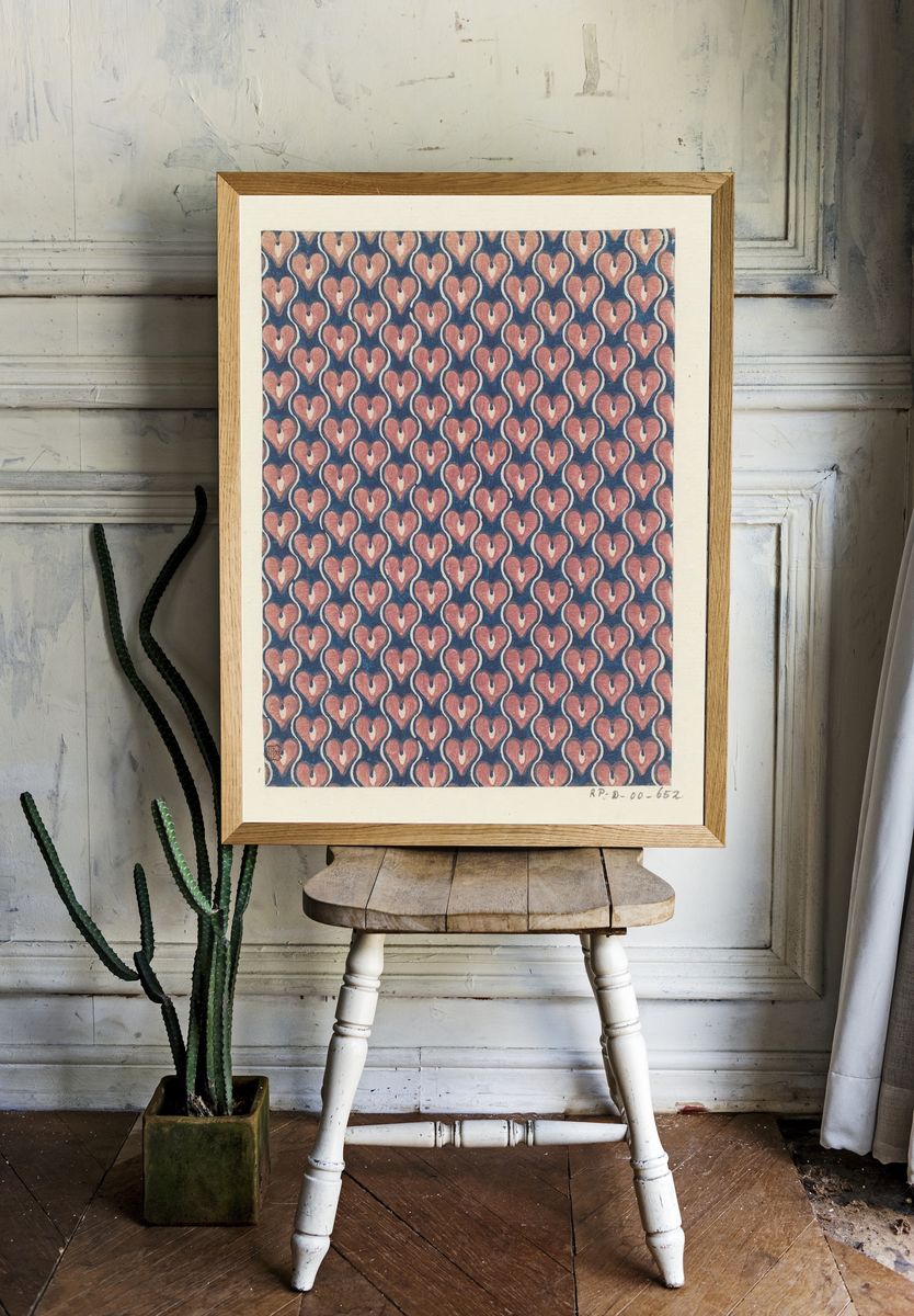 Blad met banenpatroon van harten. — room view 1