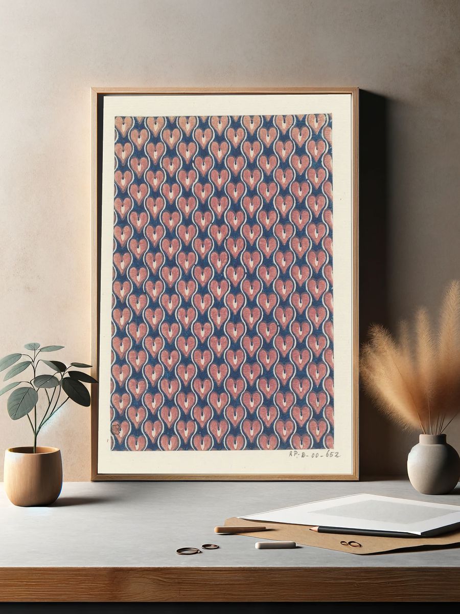 Blad met banenpatroon van harten. — room view 2