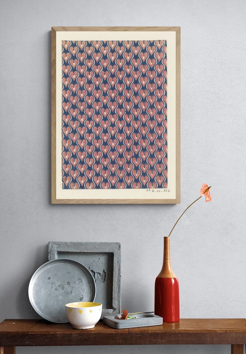 Blad met banenpatroon van harten. — room view 3