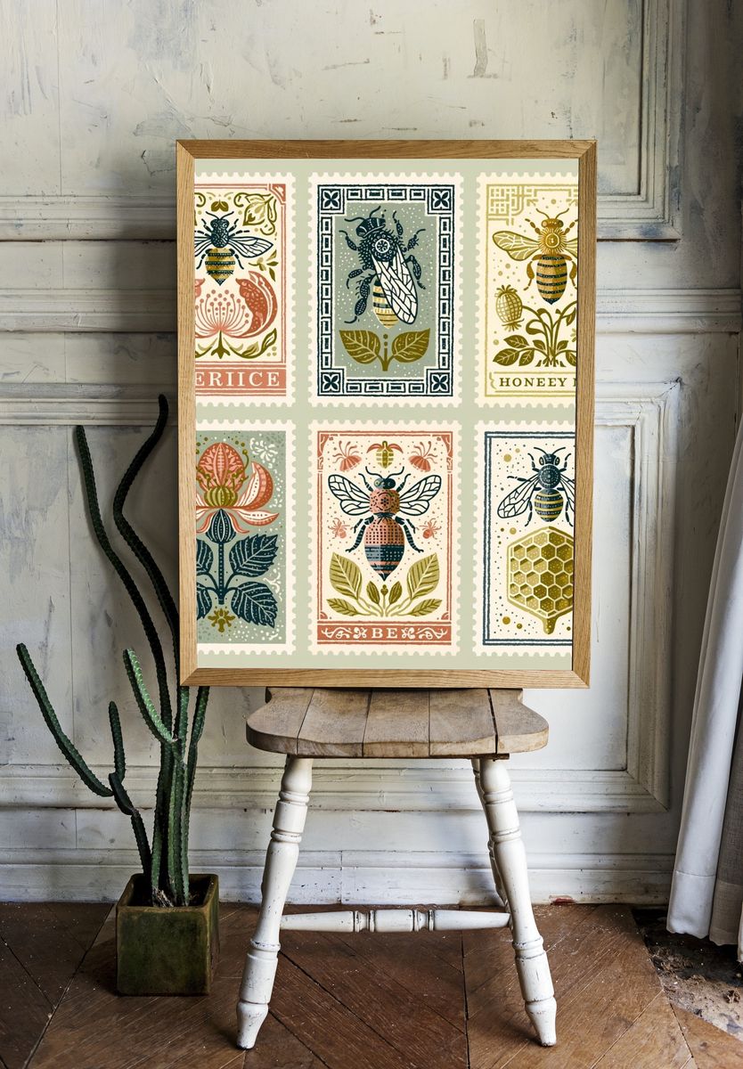Vintage Bee Stamp Poster. room preview