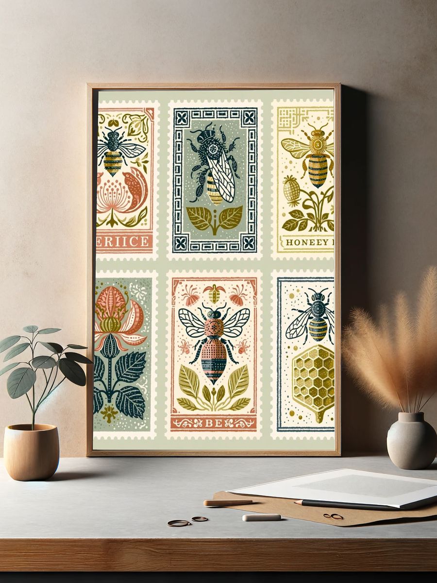 Vintage Bee Stamp Poster. — room view 2