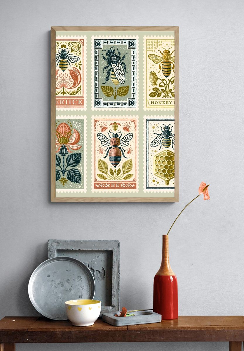 Vintage Bee Stamp Poster. — room view 3