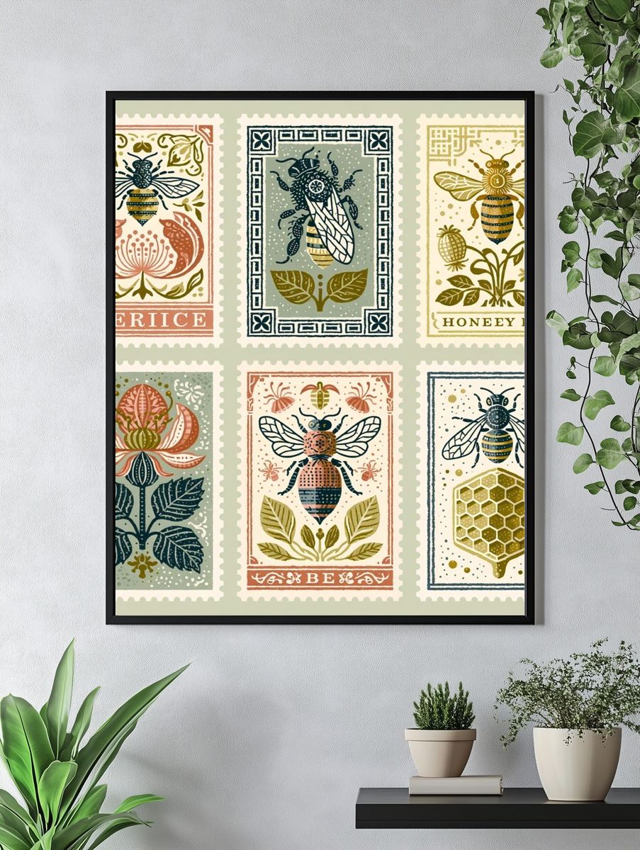 Vintage Bee Stamp Poster. — room view 4