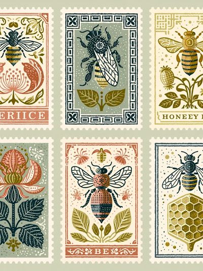 Vintage Bee Stamp Poster.