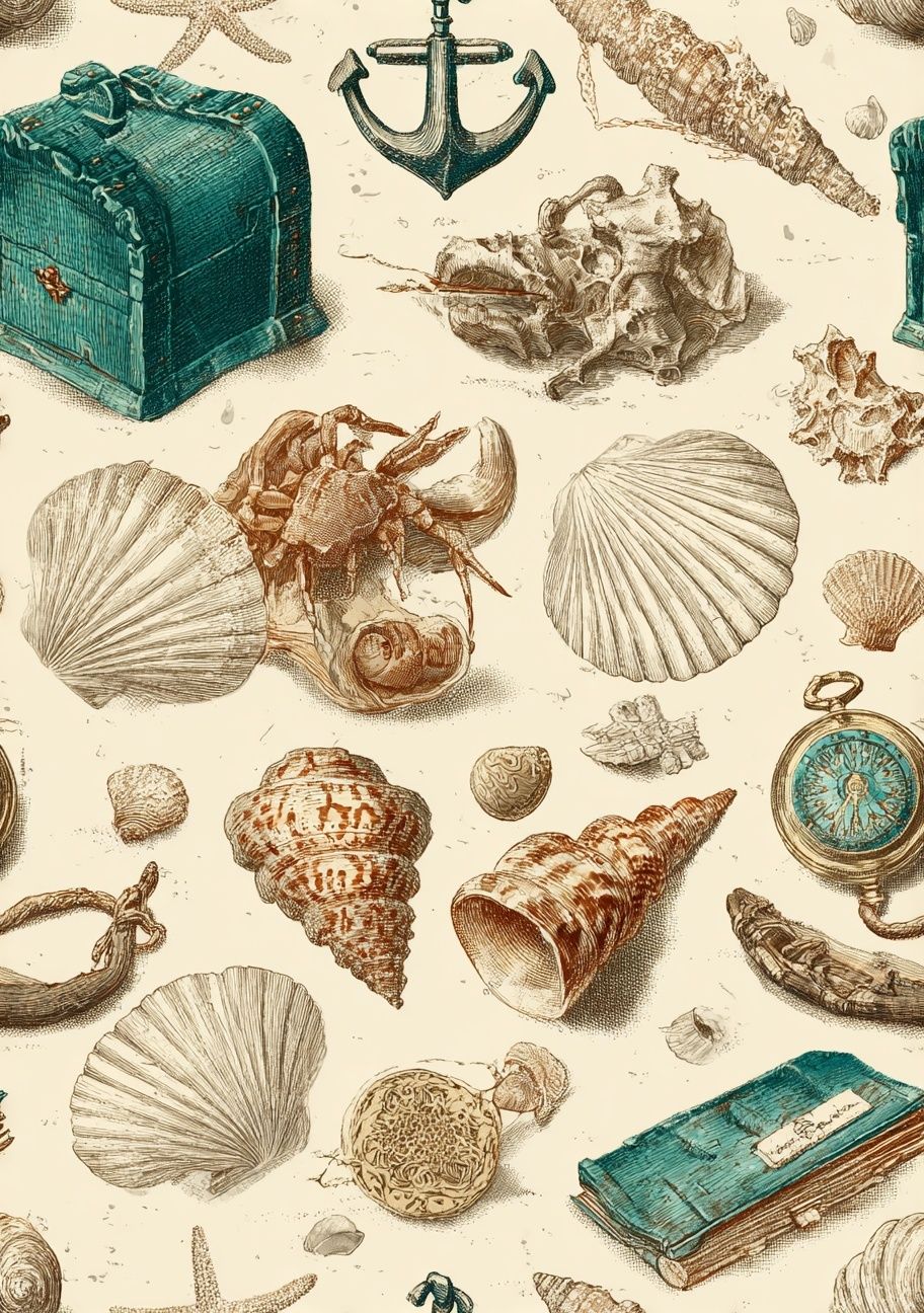 Vintage Nautical Shells and Treasures Poster. poster — vintage art