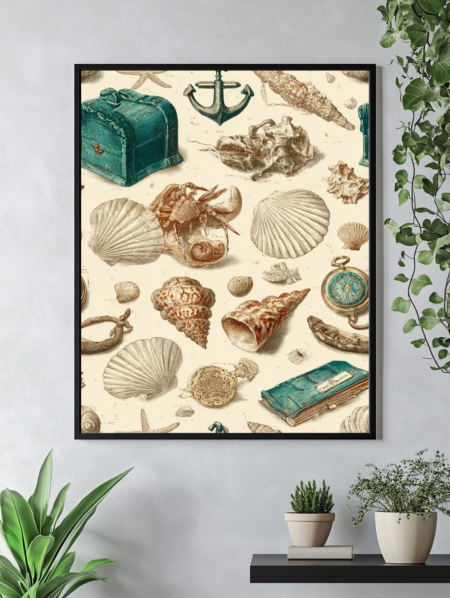 Vintage Nautical Shells and Treasures Poster. — room view 4