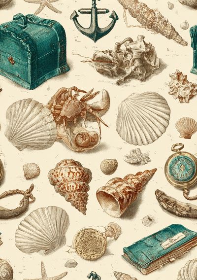 Vintage Nautical Shells and Treasures Poster