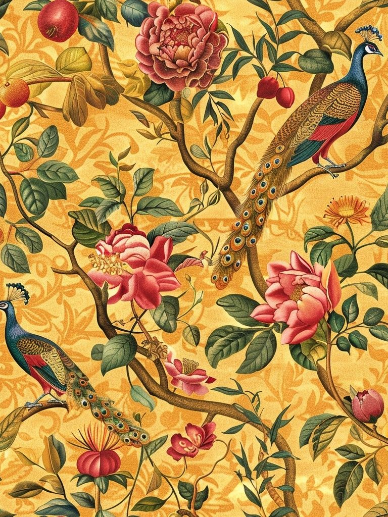 Peacock Garden Vintage Print. poster detail