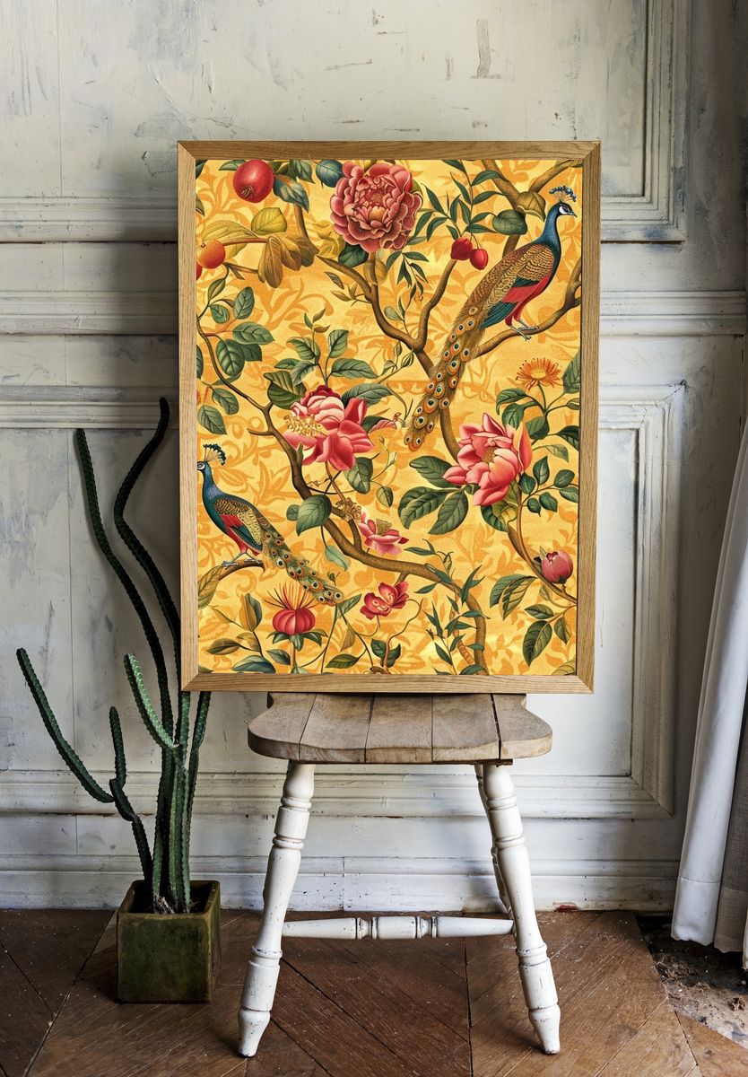 Peacock Garden Vintage Print. — room view 1