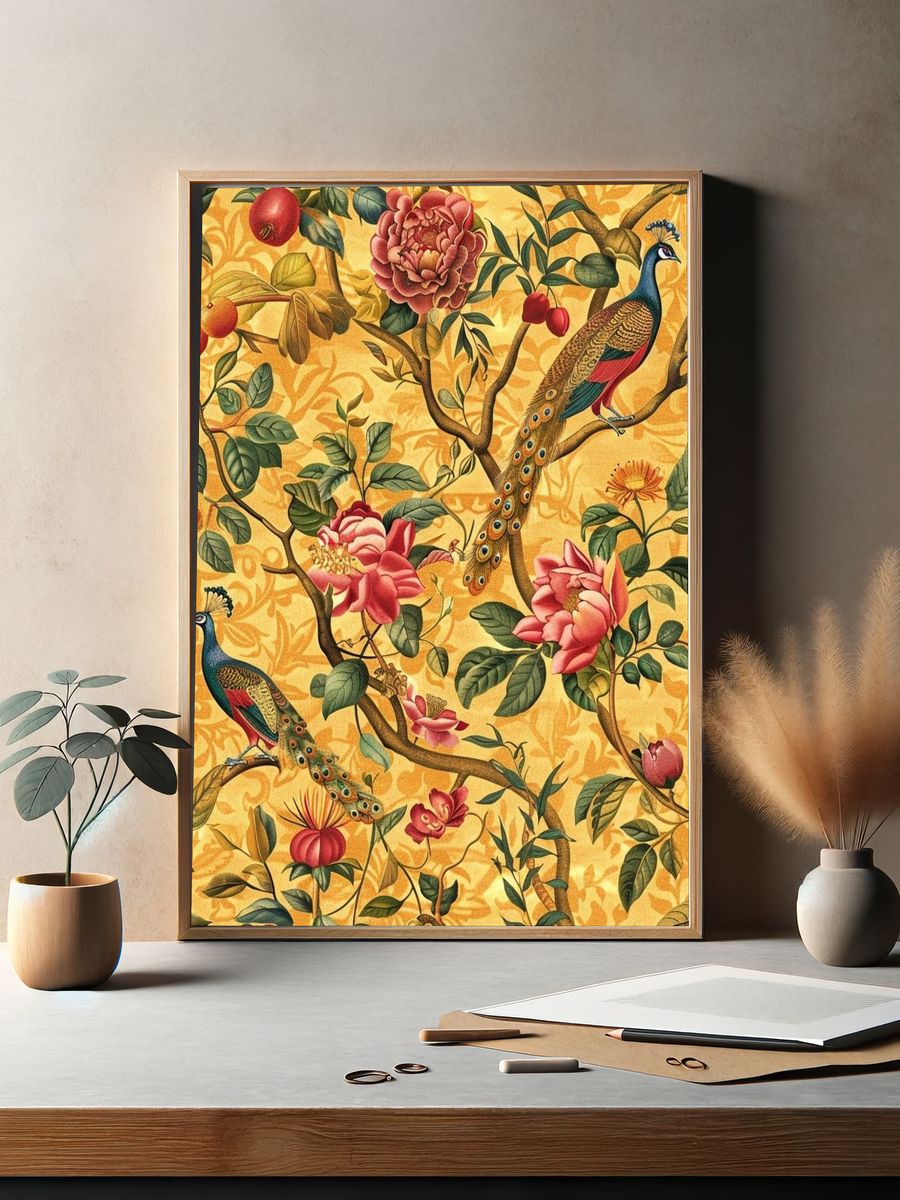 Peacock Garden Vintage Print. — room view 2