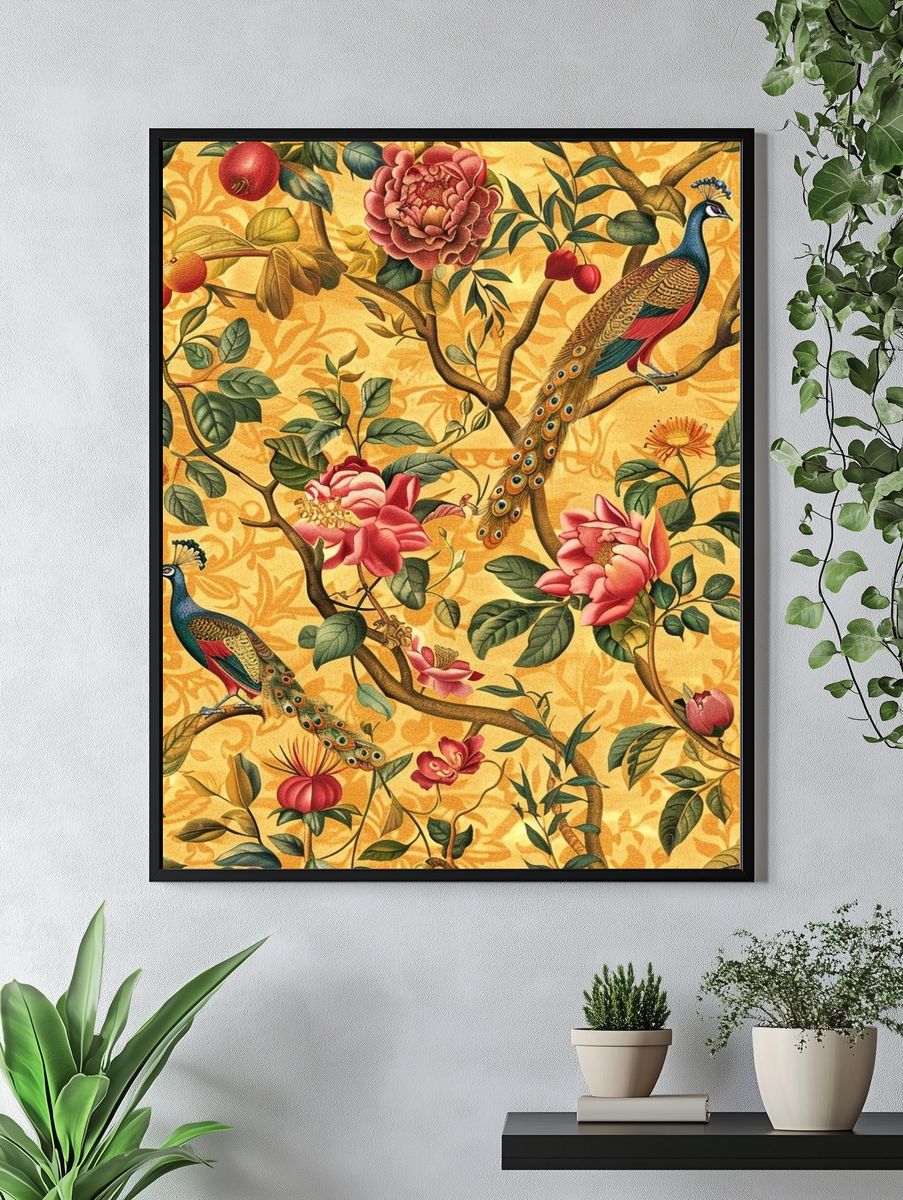 Peacock Garden Vintage Print. — room view 4