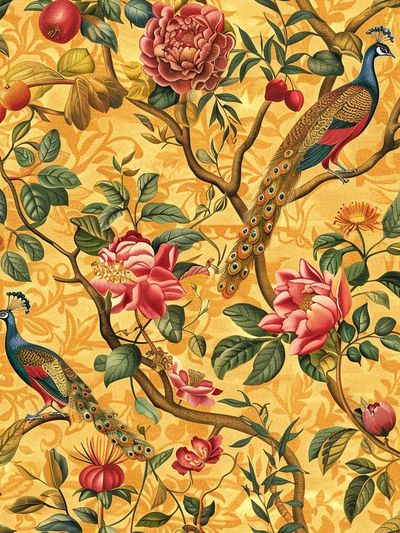 Peacock Garden Vintage Print.