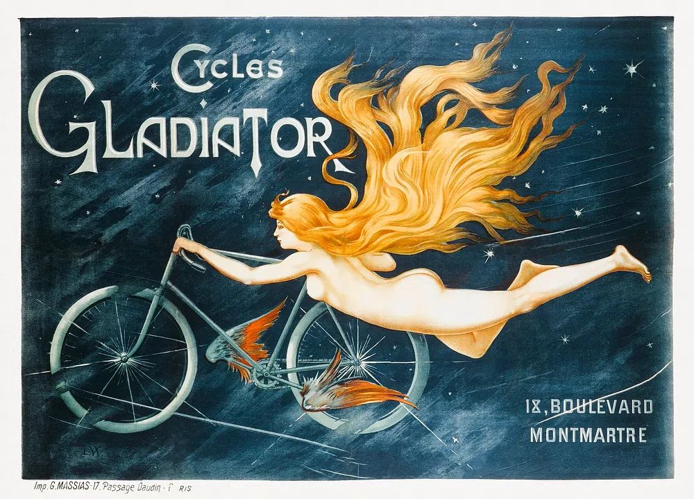 Cycles Gladiator (1895) lithography. Original. poster — vintage art