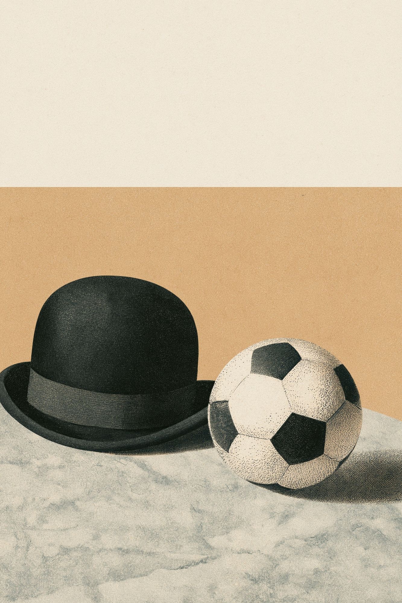 Bowler Hat and Soccer Ball Vintage Print. poster detail