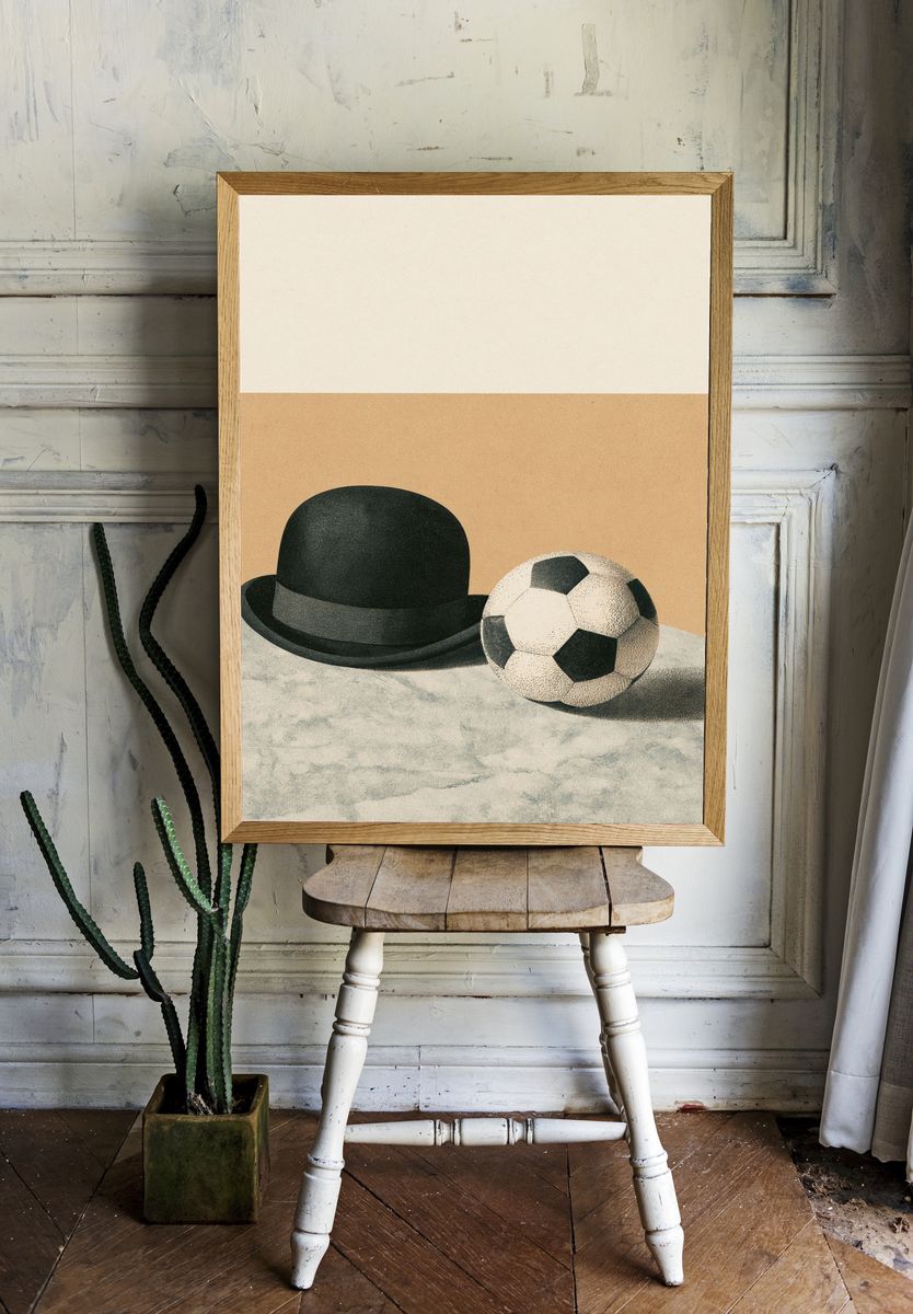 Bowler Hat and Soccer Ball Vintage Print. — room view 1