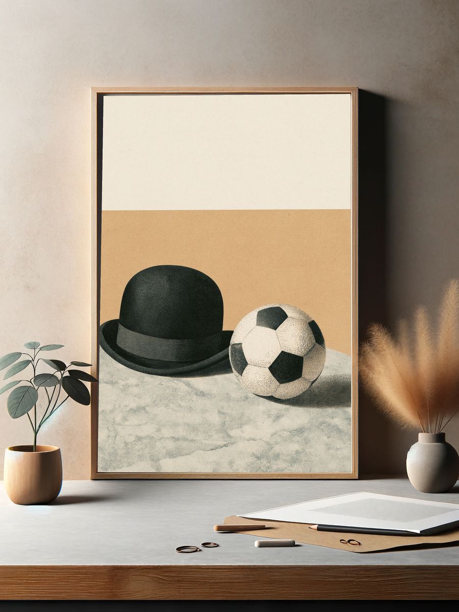 Bowler Hat and Soccer Ball Vintage Print. — room view 2