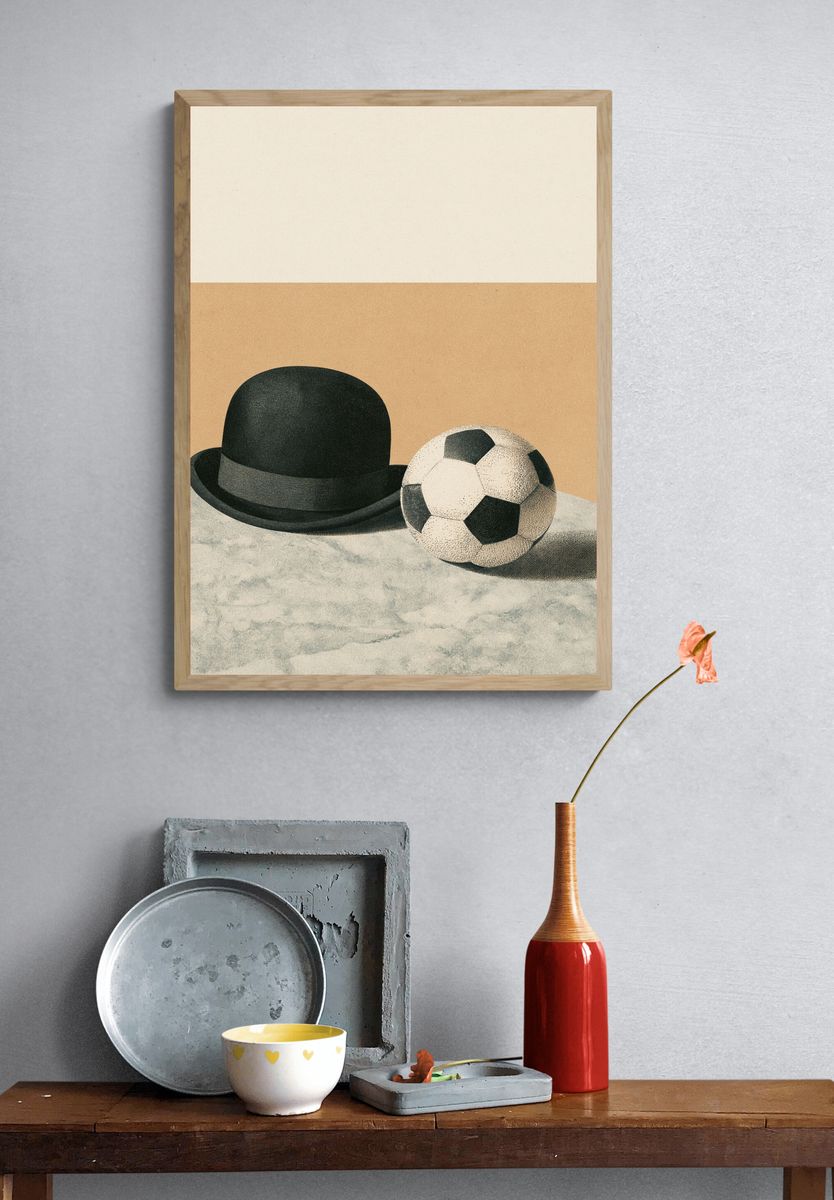 Bowler Hat and Soccer Ball Vintage Print. — room view 3