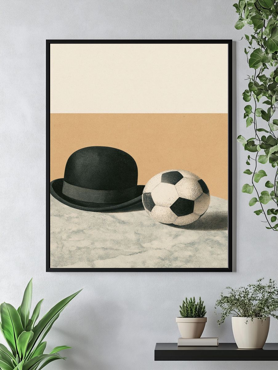 Bowler Hat and Soccer Ball Vintage Print. — room view 4