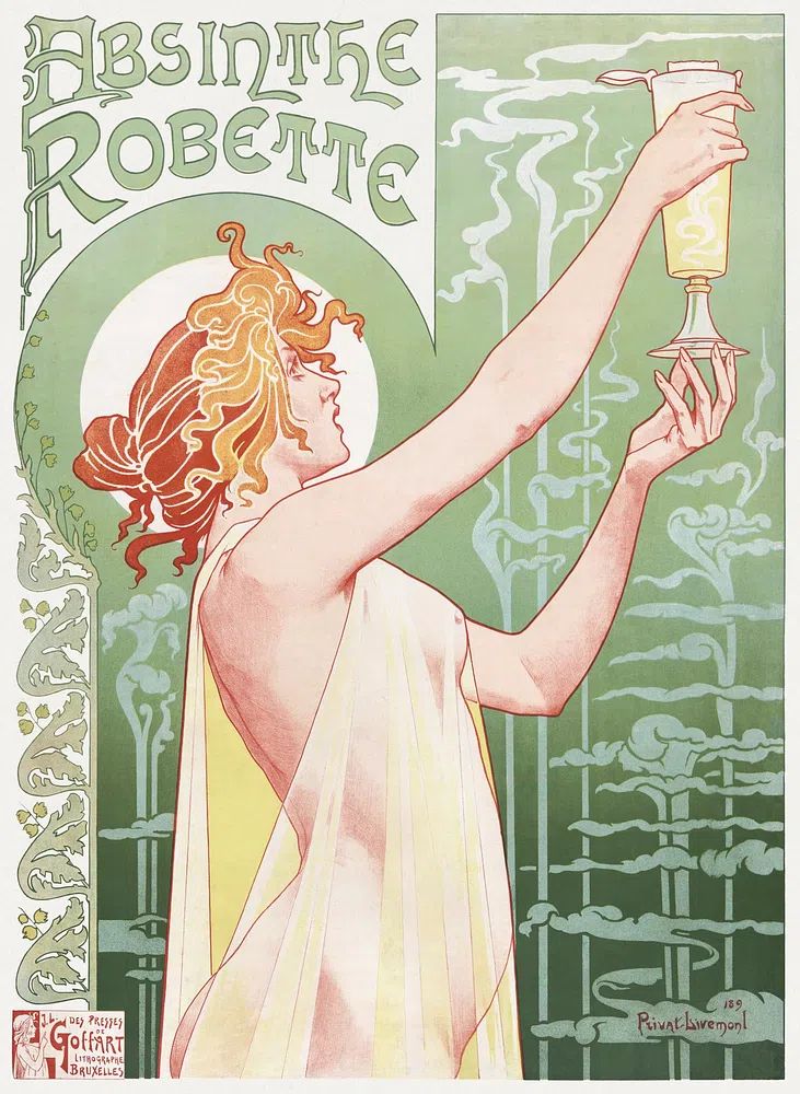 Privat Livemont (1896) chromolithograph Absinthe. poster — vintage art
