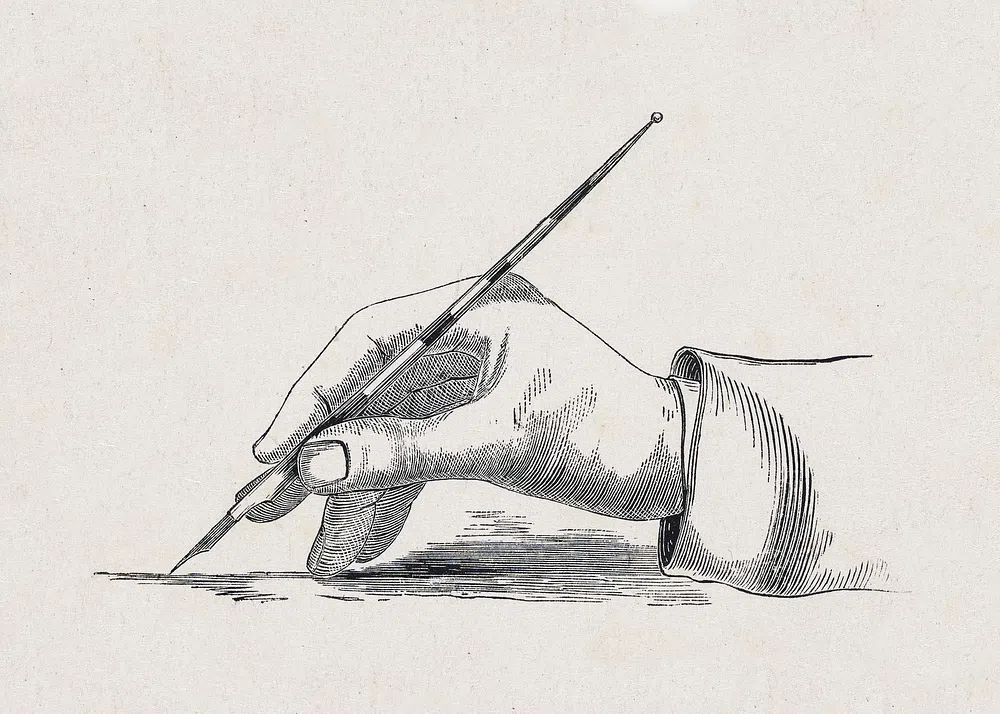 Hand schrijvend met een kroontjespen. poster detail