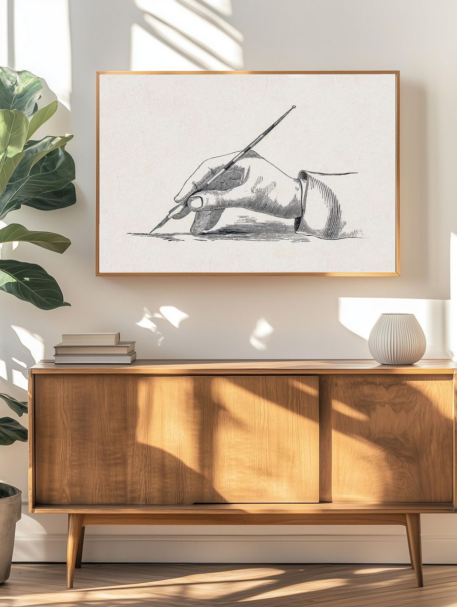 Hand schrijvend met een kroontjespen. — room view 3