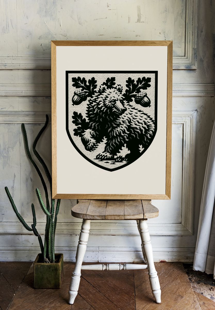 Heraldic Lion Crest Print. — room view 1
