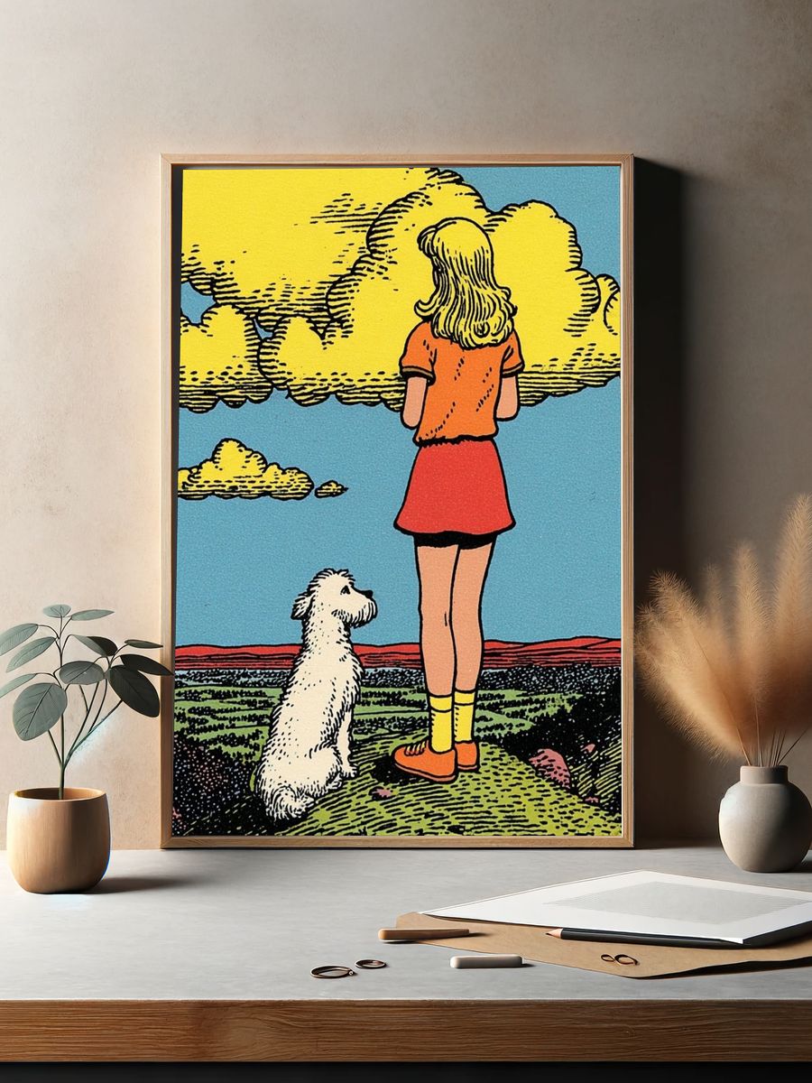 Girl and Dog in Nature — Vintage Print. — room view 2