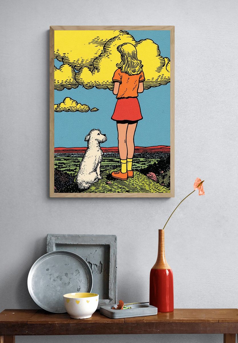 Girl and Dog in Nature — Vintage Print. — room view 3