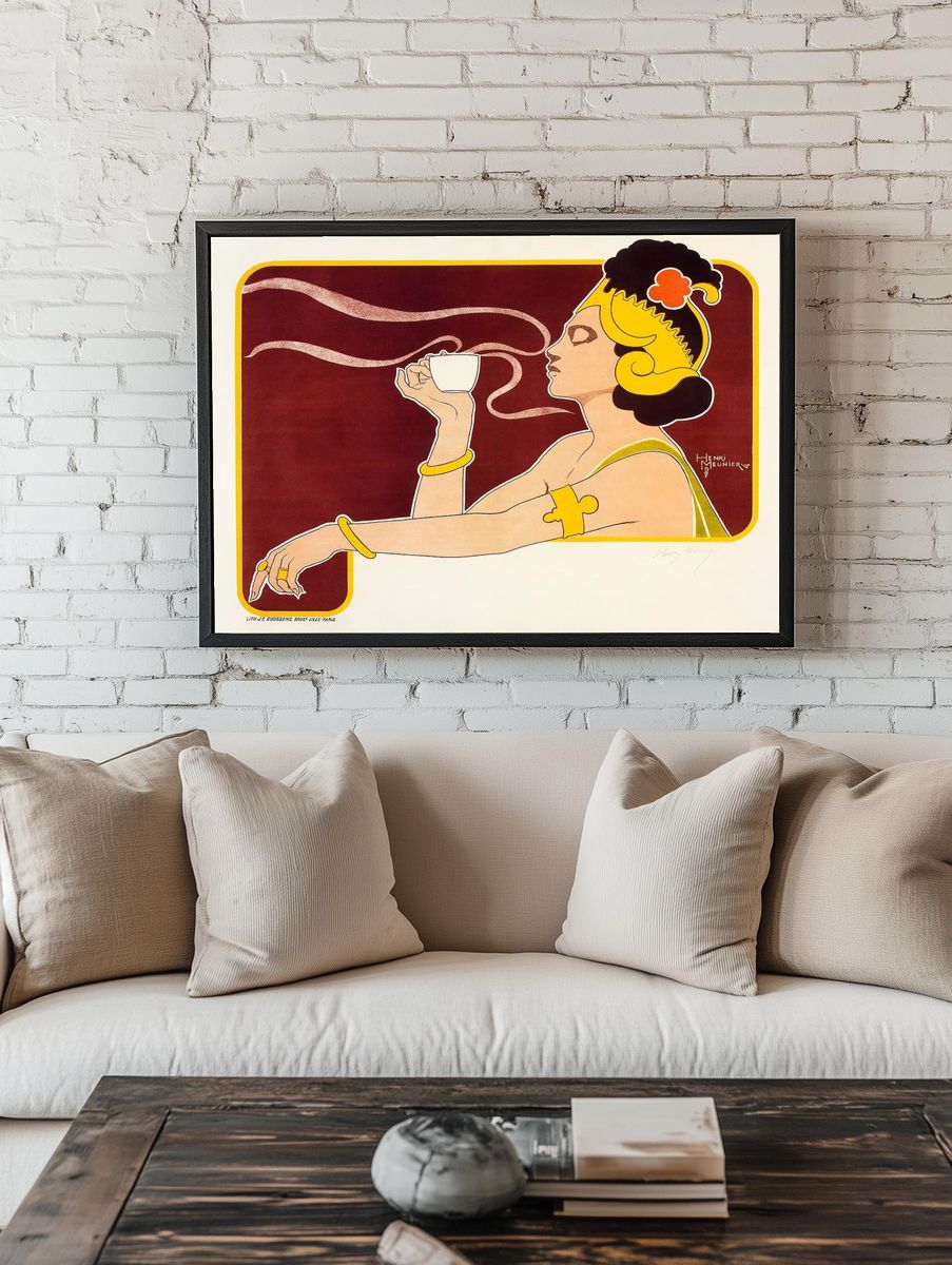 Elegant Woman with Coffee — Vintage Print room preview