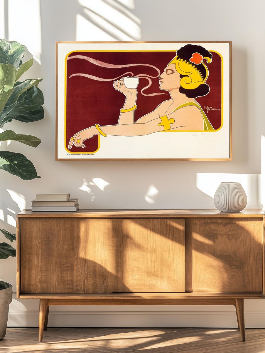 Elegant Woman with Coffee — Vintage Print. — room view 3