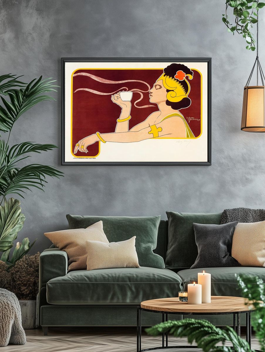 Elegant Woman with Coffee — Vintage Print. — room view 4