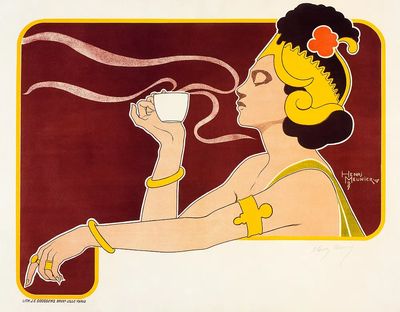 Elegant Woman with Coffee — Vintage Print