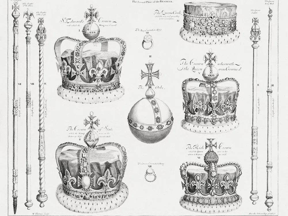 Crown Jewels Engraving Print. poster — vintage art