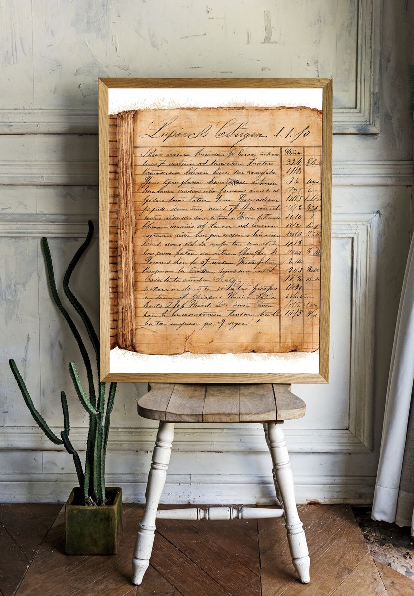 Antique Handwritten Ledger Vintage Print. room preview