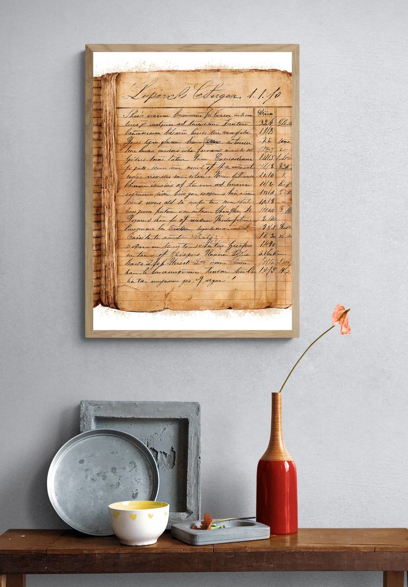 Antique Handwritten Ledger Vintage Print. — room view 3
