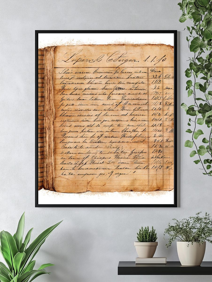 Antique Handwritten Ledger Vintage Print. — room view 4