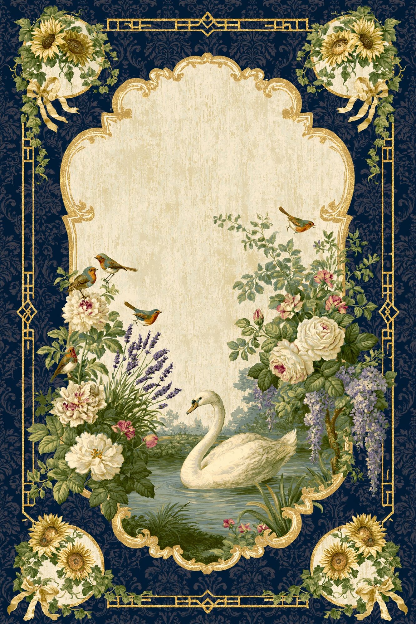 Swan and Florals Vintage Print. poster — vintage art