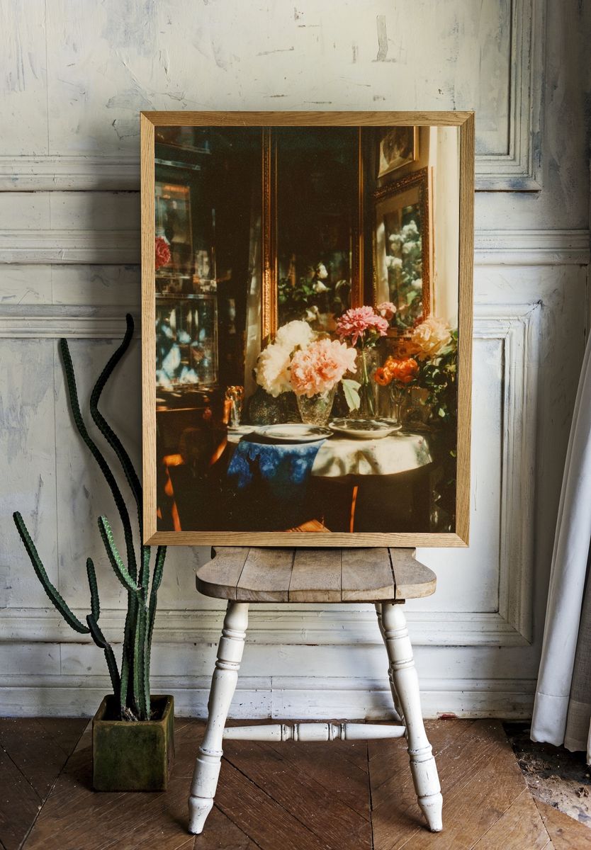 Sunlit Floral Still Life Vintage Print. — room view 1