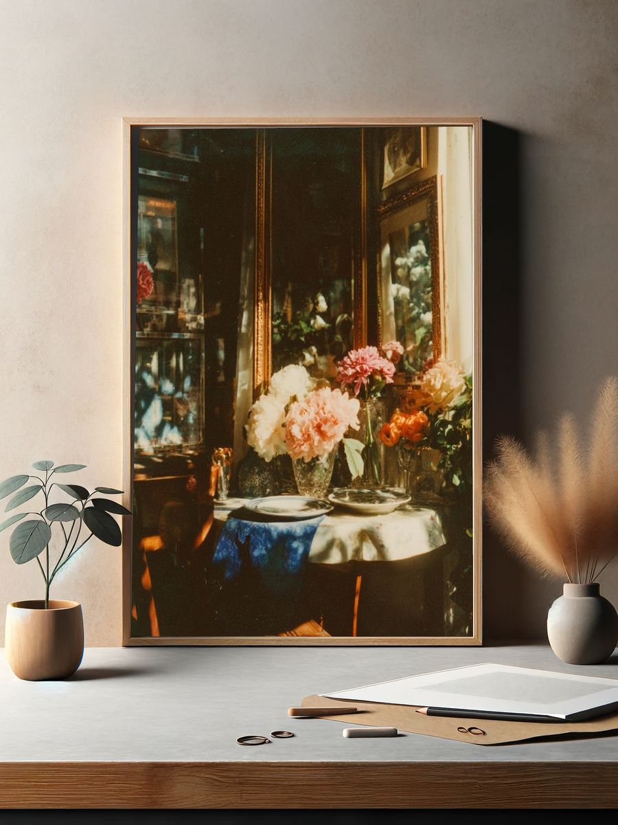 Sunlit Floral Still Life Vintage Print. — room view 2