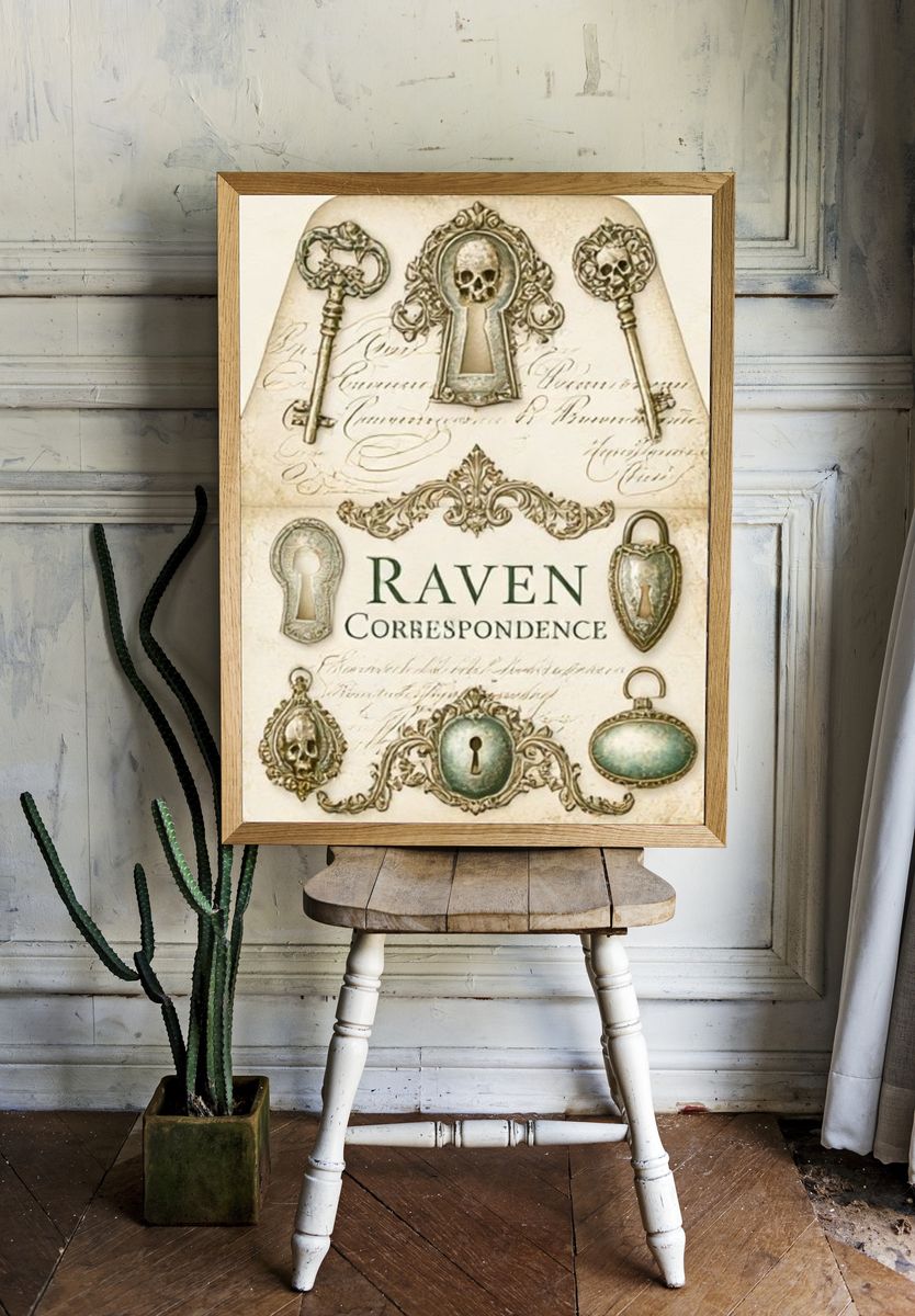 Raven Correspondence Vintage Print. room preview