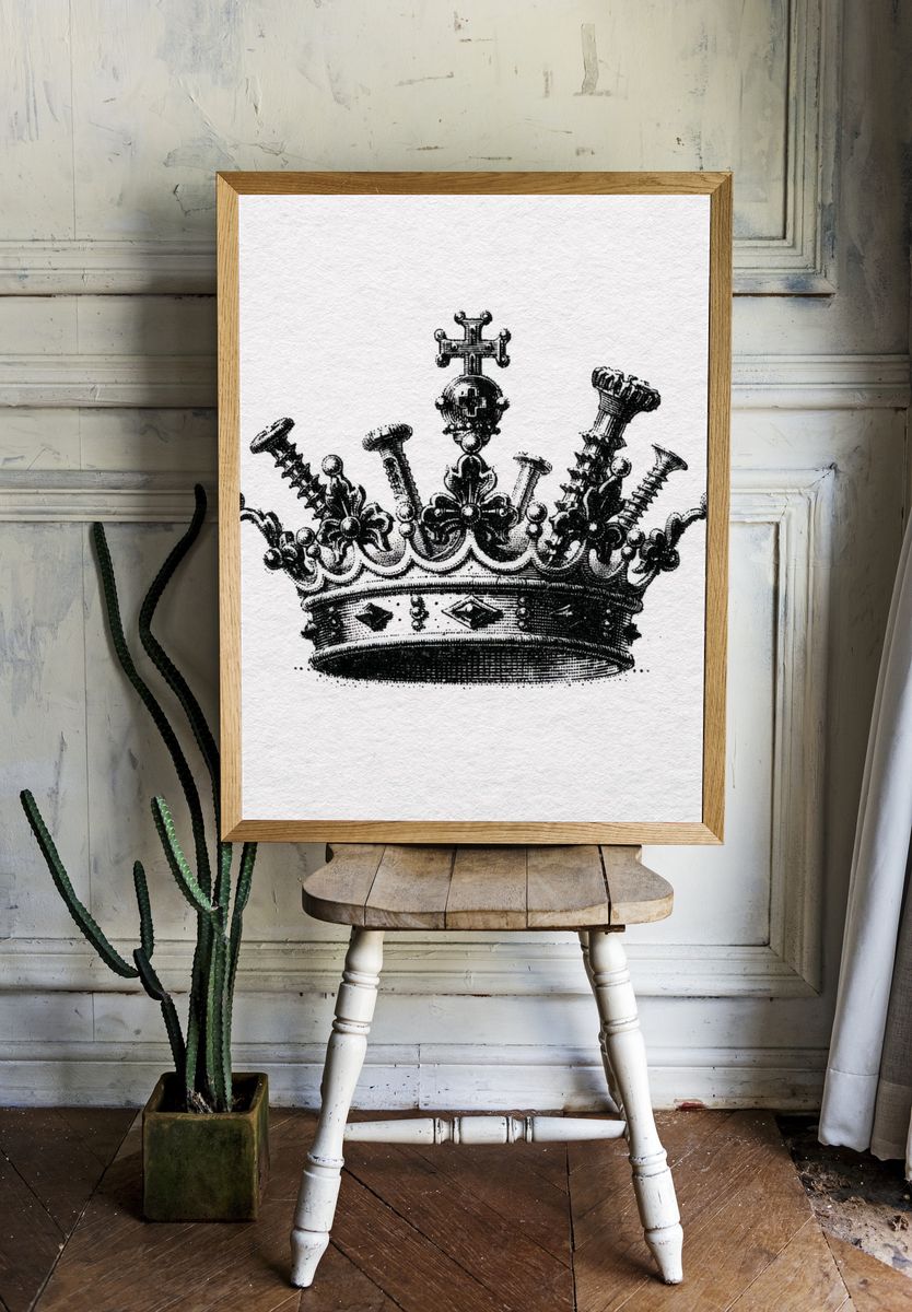Ornate Crown Vintage Print. — room view 1