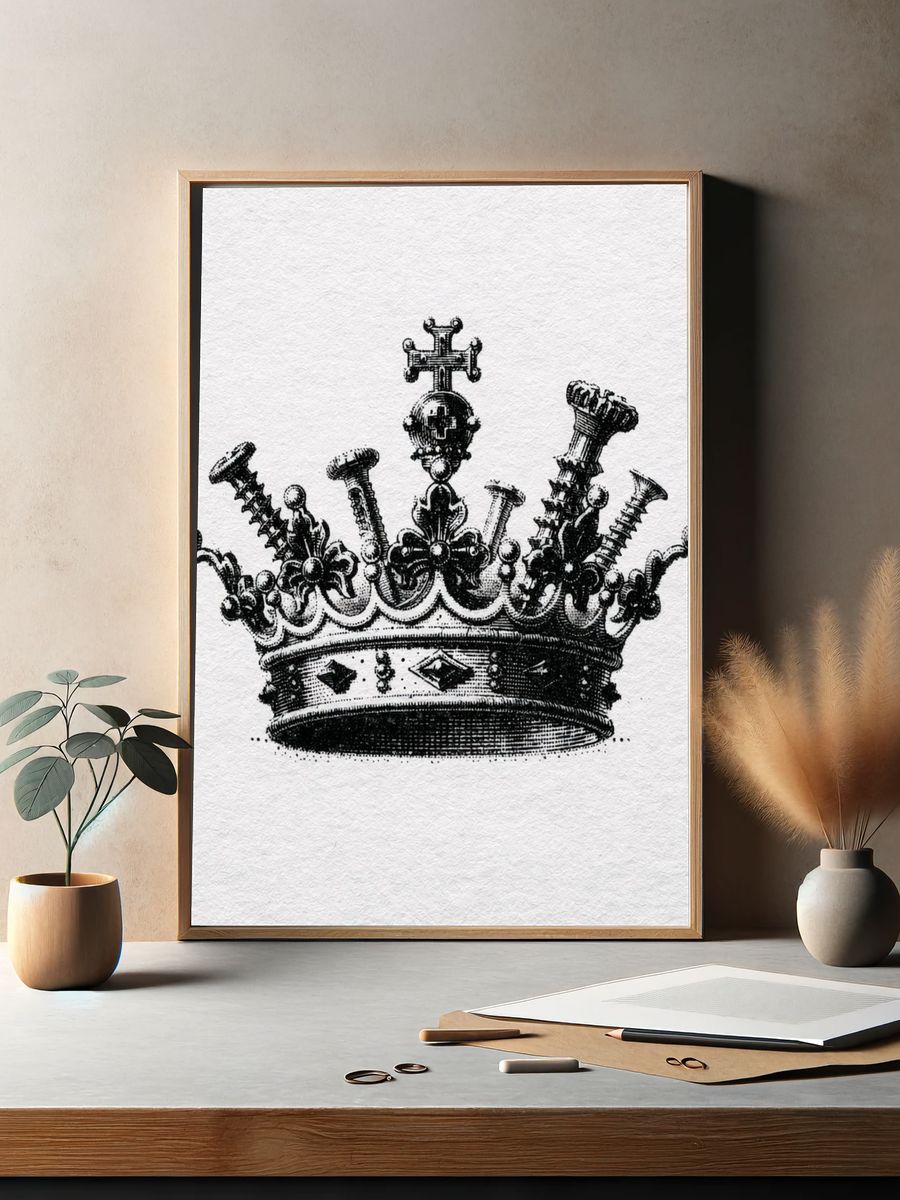 Ornate Crown Vintage Print. — room view 2
