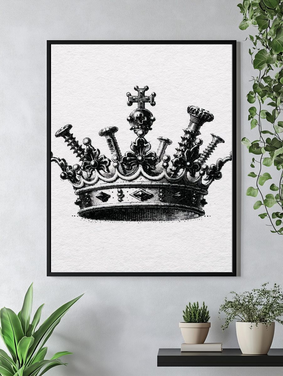 Ornate Crown Vintage Print. — room view 4