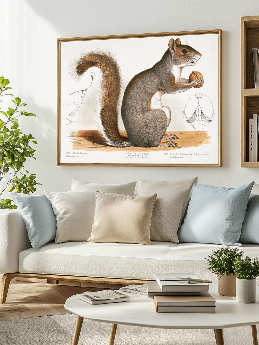 Gray Squirrel — Vintage Print. — room view 2