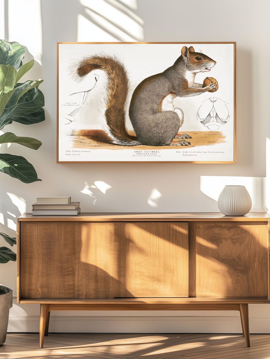 Gray Squirrel — Vintage Print. — room view 3