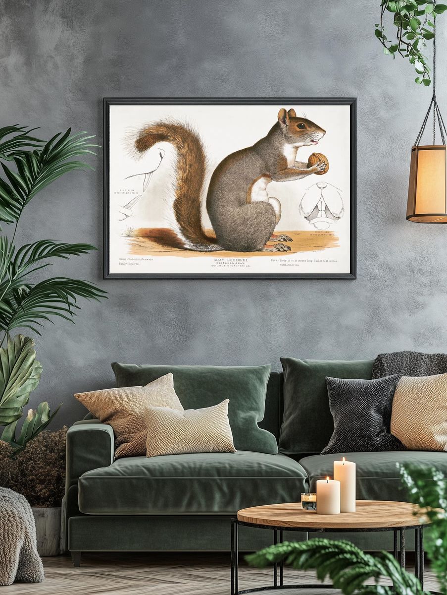 Gray Squirrel — Vintage Print. — room view 4