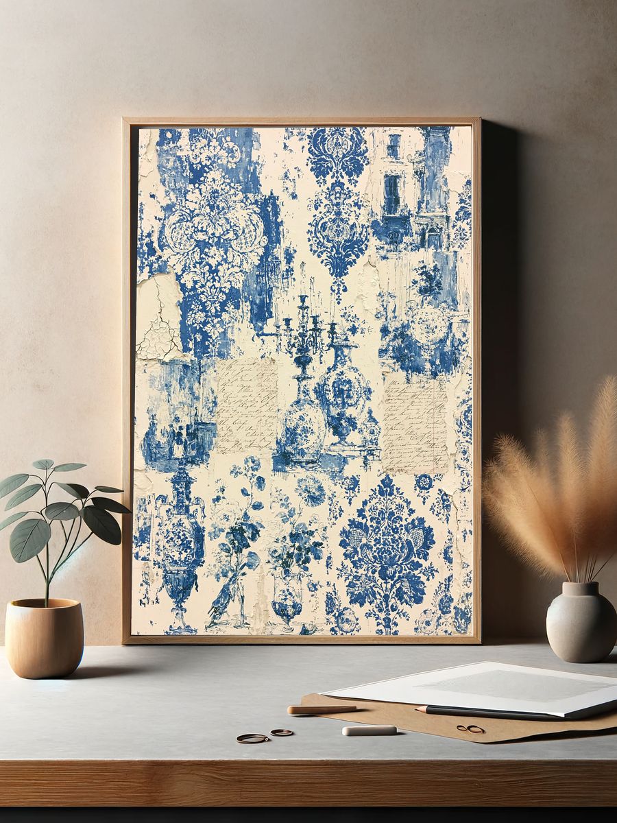 Blue Toile Damask Print. — room view 2