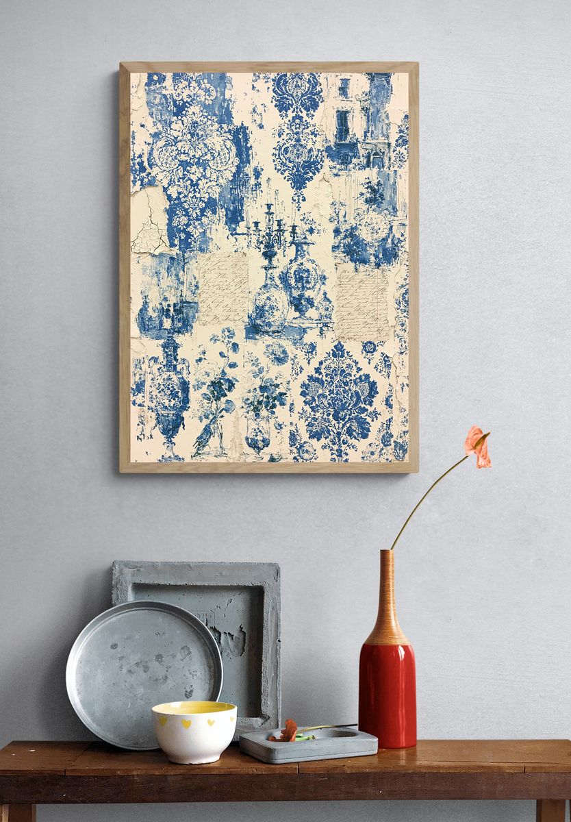Blue Toile Damask Print. — room view 3