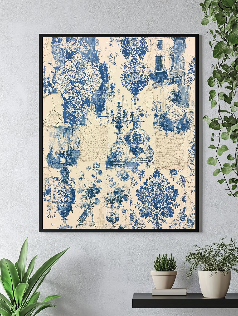 Blue Toile Damask Print. — room view 4