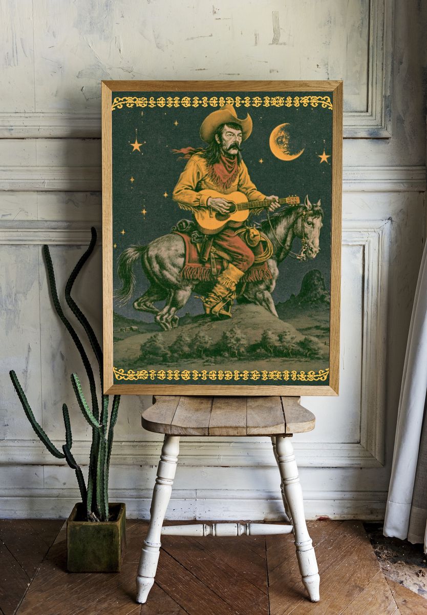 Cowboy Guitar Rider Vintage Poster. room preview